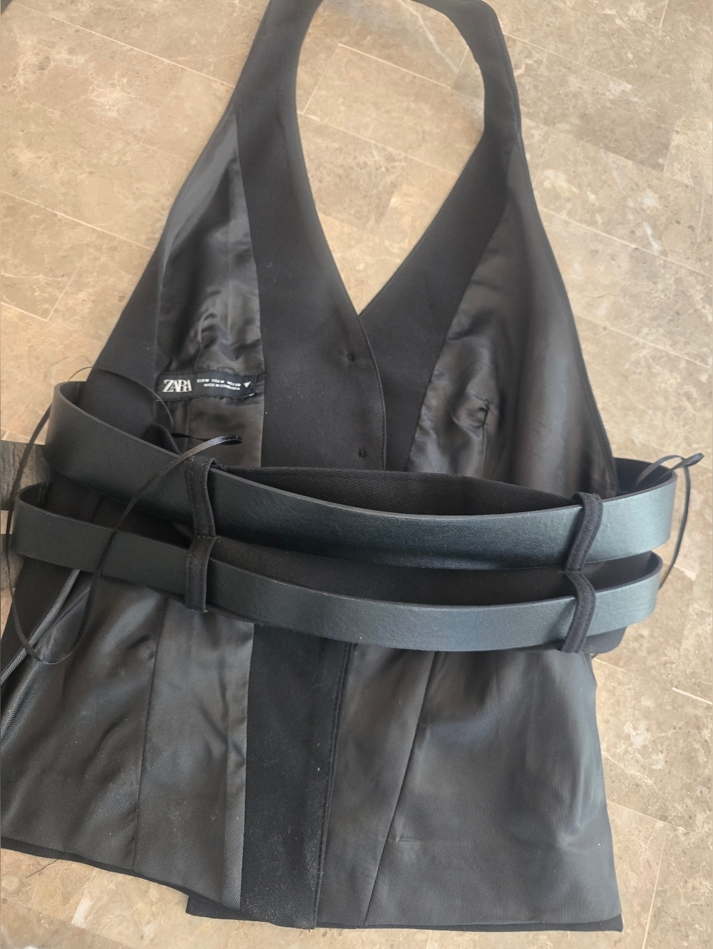 Zara Black Double-Belt Size Medium Halter Vest - Picture 3 of 5